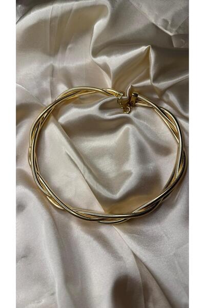 BUSİELLE JEWELRY Multi-Row Snake Chain Choker Necklace