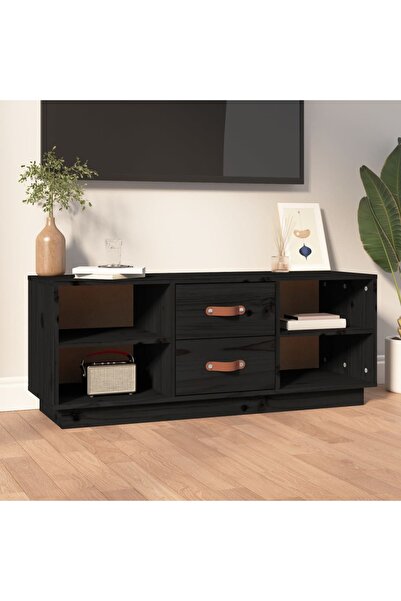 Concept Comodă TV, negru, 100x34x40 cm, lemn masiv de pin