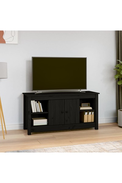 Concept Comodă TV, negru, 103x36,5x52 cm, lemn masiv de pin