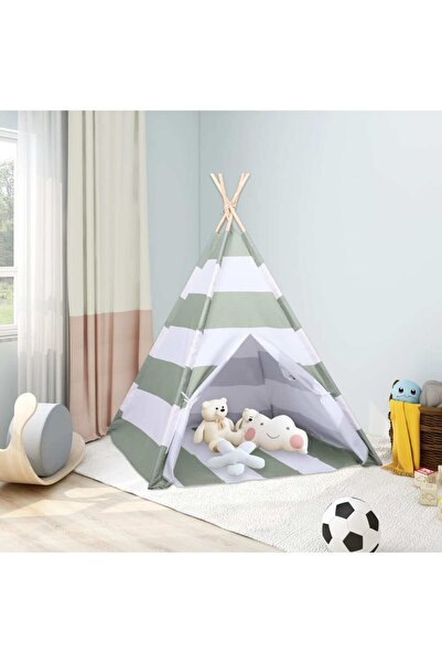 Concept Cort de copii teepee cu geantă, dungi, 120x120x150 cm, piersică