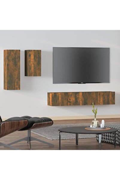 Concept Set dulap TV, 4 piese, stejar fumuriu, lemn prelucrat