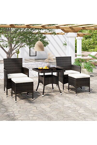 Concept Set mobilier grădină, 5 piese, negru, poliratan/sticlă tratată