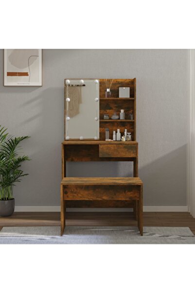 Concept Set măsuță de toaletă cu LED, stejar fumuriu, lemn prelucrat