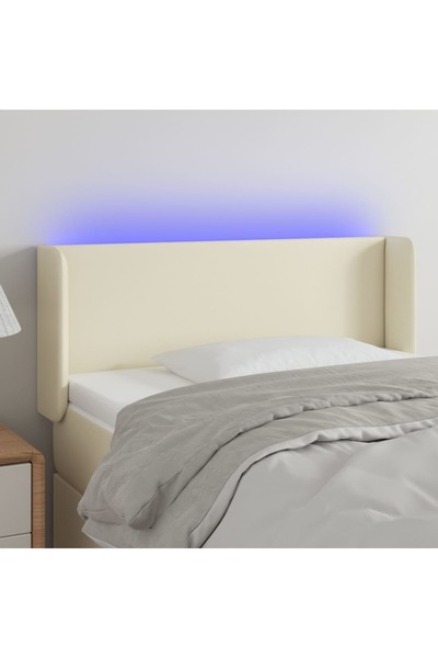 Concept Tăblie de pat cu LED, crem, 83x16x78/88 cm, piele ecologică