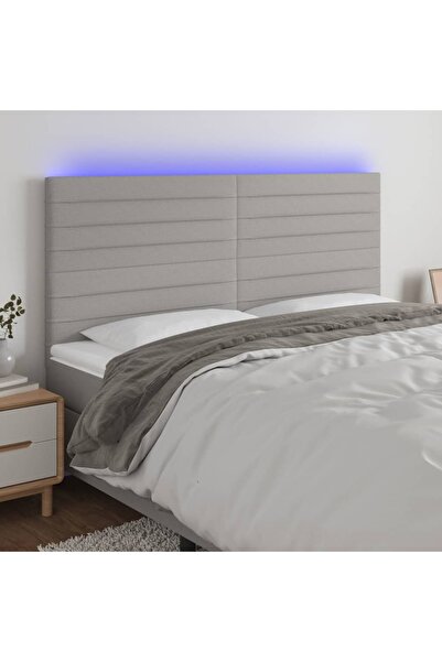 Concept Tăblie de pat cu LED, gri deschis, 200x5x118/128 cm, textil