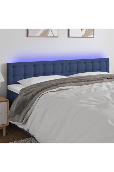 Concept Tăblie de pat cu LED, albastru, 160x5x78/88 cm, textil