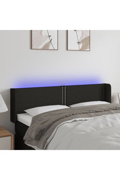 Concept Tăblie de pat cu LED, negru, 147x16x78/88 cm, textil