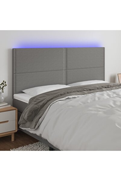 Concept Tăblie de pat cu LED, gri închis, 200x5x118/128 cm, textil