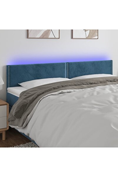 Concept Tăblie de pat cu LED, albastru închis, 200x5x78/88 cm, catifea