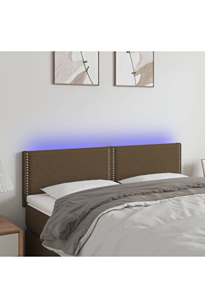 Concept Tăblie de pat cu LED, maro închis, 144x5x78/88 cm, textil