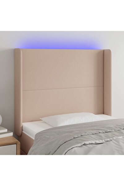 Concept Tăblie de pat cu LED, cappuccino, 103x16x118/128 cm, piele