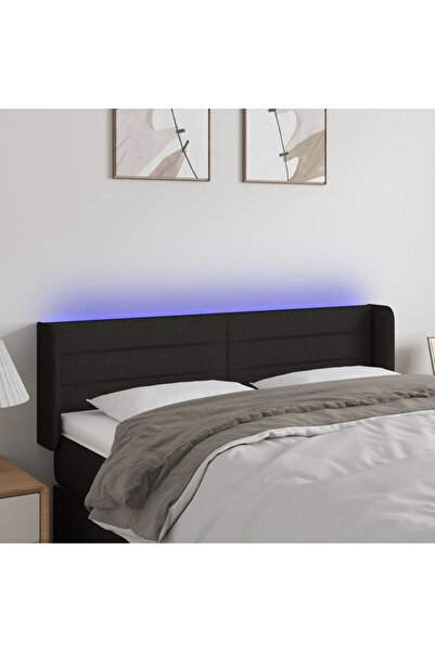 Concept Tăblie de pat cu LED, negru, 147x16x78/88 cm, textil