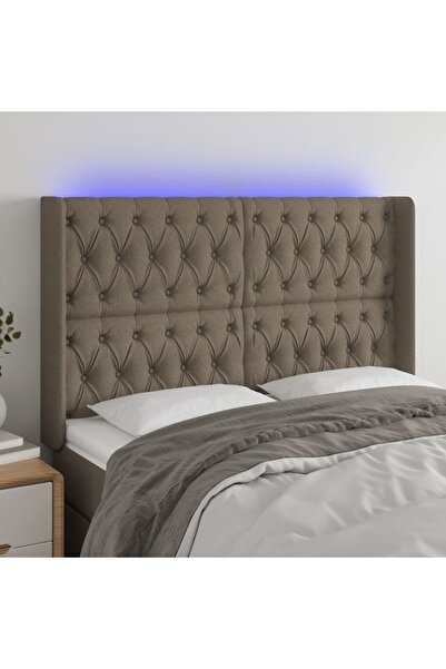 Concept Tăblie de pat cu LED, gri taupe, 163x16x118/128 cm, textil