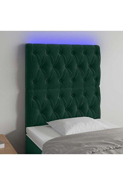 Concept Tăblie de pat cu LED, verde închis, 80x7x118/128 cm, catifea