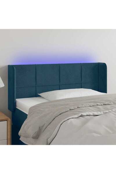Concept Tăblie de pat cu LED, albastru închis, 103x16x78/88 cm, catifea