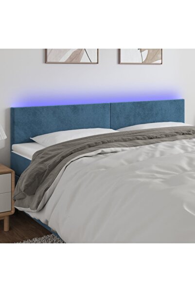 Concept Tăblie de pat cu LED, albastru închis, 160x5x78/88 cm, catifea