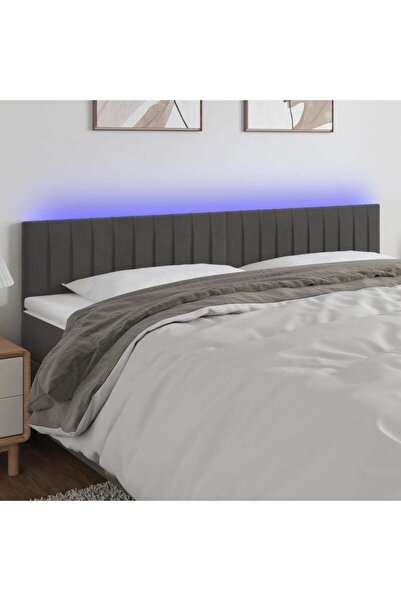 Concept Tăblie de pat cu LED, gri închis, 160x5x78/88 cm, catifea