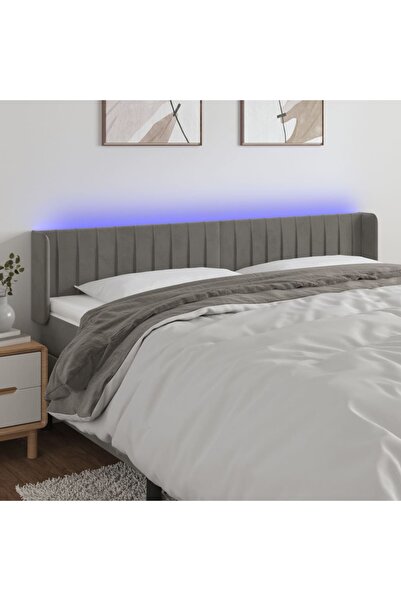 Concept Tăblie de pat cu LED, gri deschis, 183x16x78/88 cm, catifea