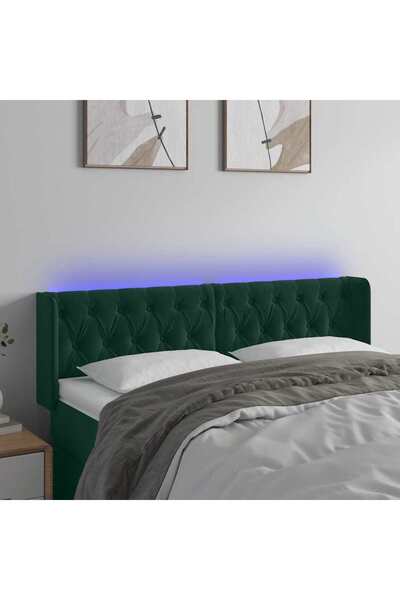 Concept Tăblie de pat cu LED, verde închis, 163x16x78/88 cm, catifea