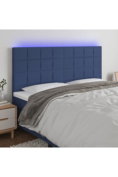 Concept Tăblie de pat cu LED, albastru, 200x5x118/128 cm, textil