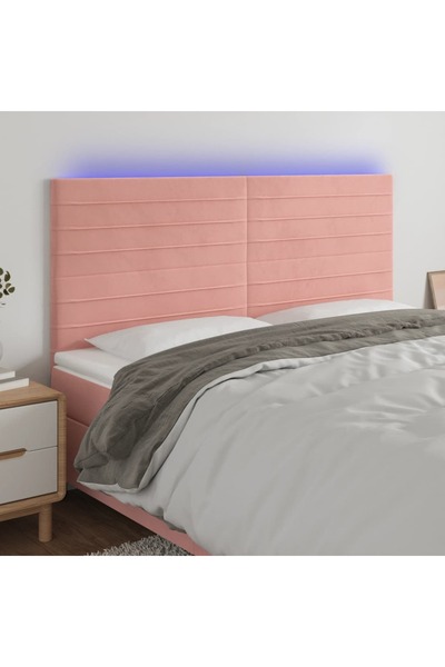 Concept Tăblie de pat cu LED, roz, 200x5x118/128 cm, catifea