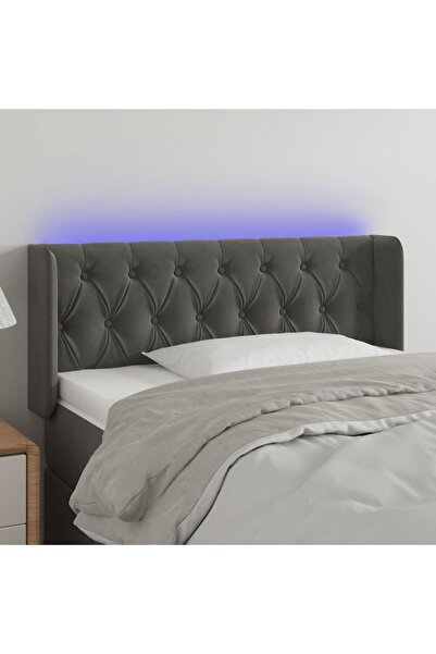 Concept Tăblie de pat cu LED, gri închis, 93x16x78/88 cm, catifea