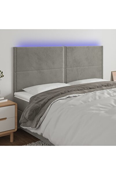 Concept Tăblie de pat cu LED, gri deschis, 200x5x118/128 cm, catifea