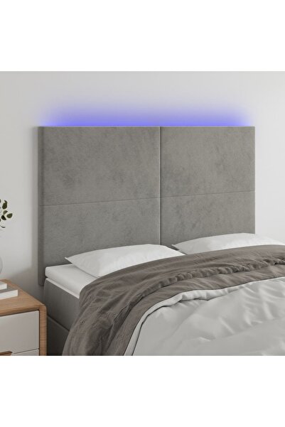 Concept Tăblie de pat cu LED, gri deschis, 144x5x118/128 cm, catifea