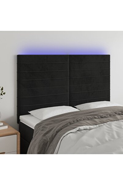 Concept Tăblie de pat cu LED, negru, 144x5x118/128 cm, catifea