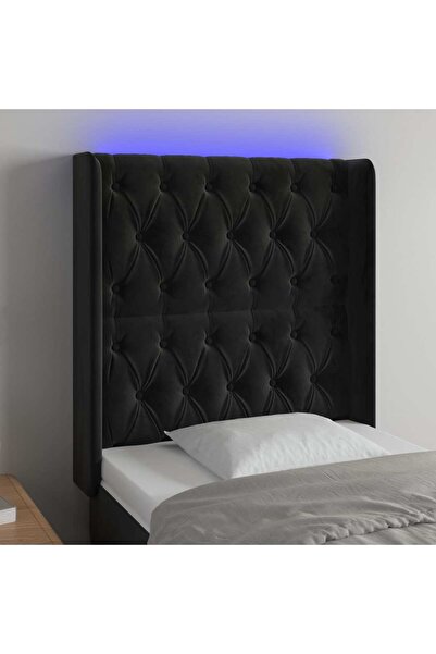 Concept Tăblie de pat cu LED, negru, 83x16x118/128 cm, catifea