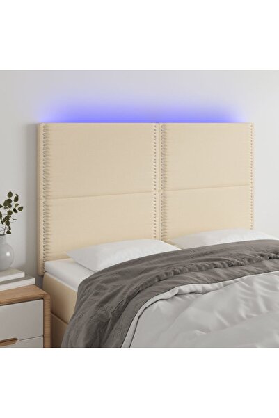 Concept Tăblie de pat cu LED, crem, 144x5x118/128 cm, textil