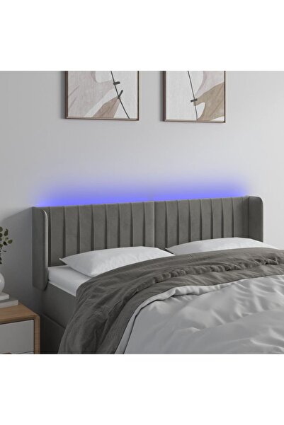 Concept Tăblie de pat cu LED, gri deschis, 147x16x78/88 cm, catifea