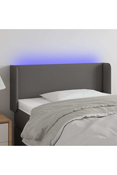 Concept Tăblie de pat cu LED, gri, 93x16x78/88 cm, piele ecologică