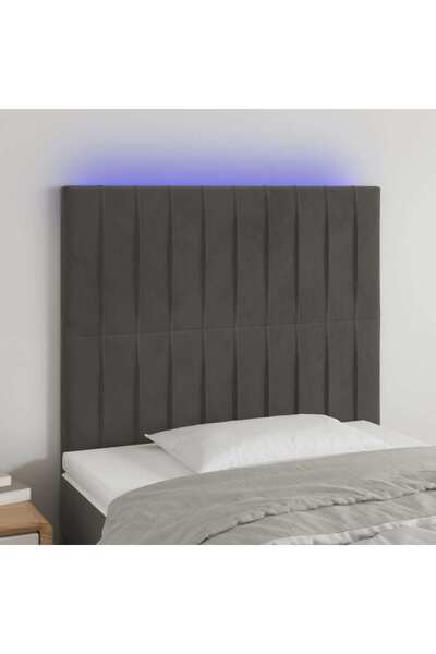 Concept Tăblie de pat cu LED, gri închis, 90x5x118/128 cm, catifea