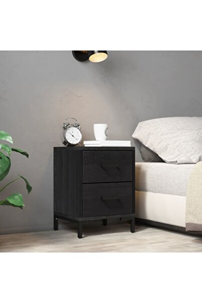 Concept Κομοδίνο, μαύρο, 36x30x45 cm, μασίφ ανακυκλωμένο ξύλο πεύκου