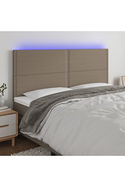 Concept Tăblie de pat cu LED, gri taupe, 180x5x118/128 cm, textil