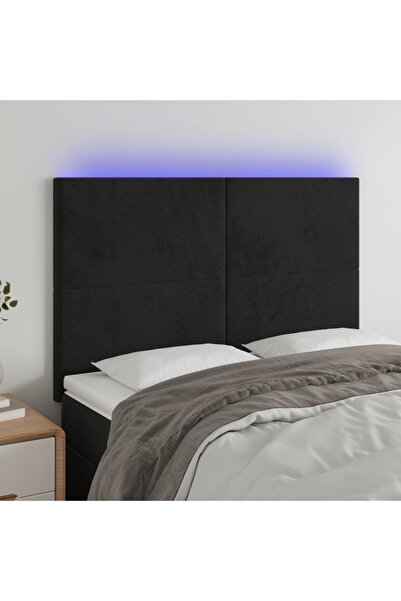 Concept Tăblie de pat cu LED, negru, 144x5x118/128 cm, catifea