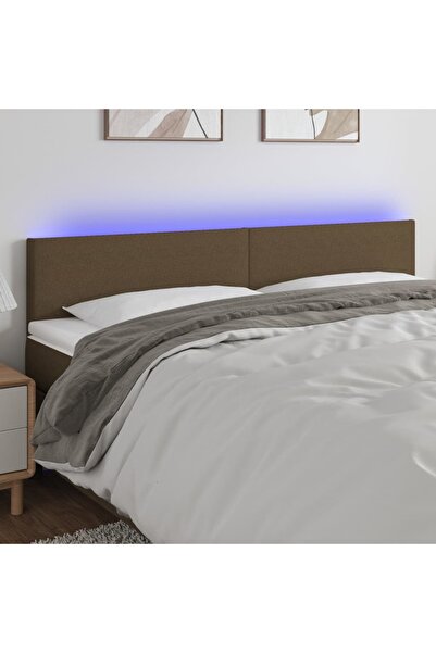 Concept Tăblie de pat cu LED, maro închis, 200x5x78/88 cm, textil