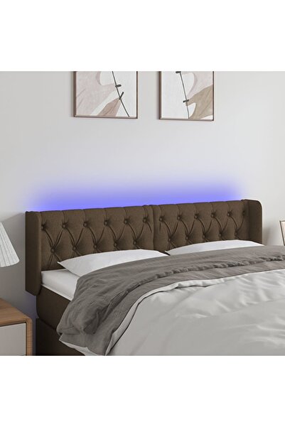 Concept Tăblie de pat cu LED, maro închis, 163x16x78/88 cm, textil