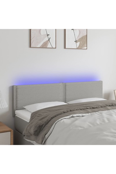 Concept Tăblie de pat cu LED, gri deschis, 144x5x78/88 cm, textil