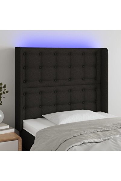 Concept Tăblie de pat cu LED, negru, 83x16x118/128 cm, textil
