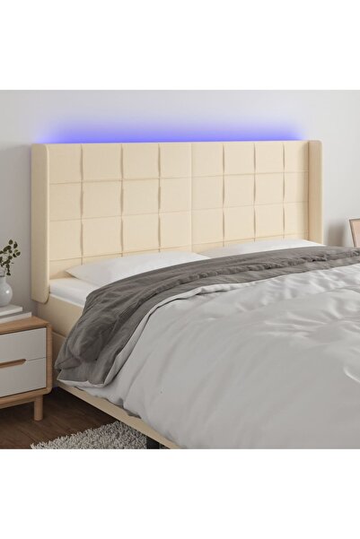 Concept Tăblie de pat cu LED, crem, 183x16x118/128 cm, textil