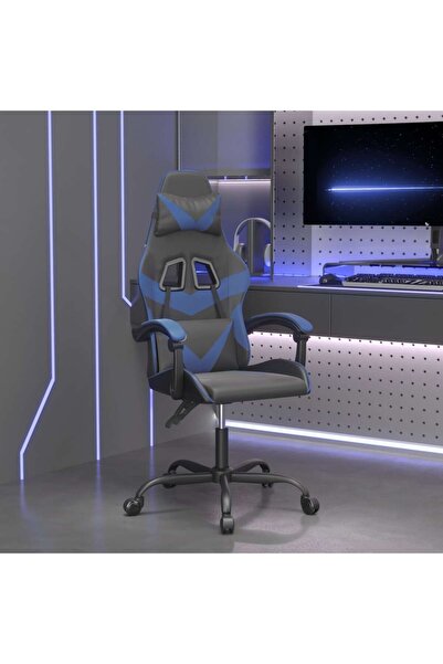 Concept Scaun de gaming pivotant, negru și albastru, piele ecologică