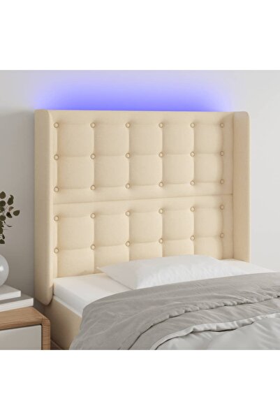 Concept Tăblie de pat cu LED, crem, 93x16x118/128 cm, textil