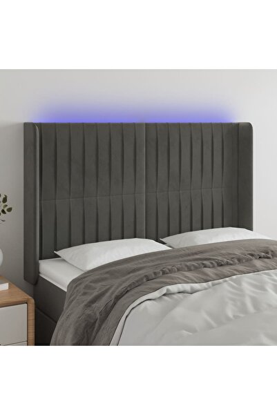 Concept Tăblie de pat cu LED, gri închis, 147x16x118/128 cm, catifea