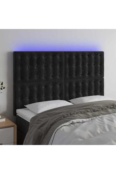 Concept Tăblie de pat cu LED, negru, 144x5x118/128 cm, catifea
