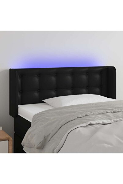 Concept Tăblie de pat cu LED, negru, 93x16x78/88 cm, piele ecologică
