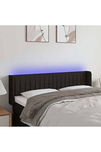 Concept Tăblie de pat cu LED, negru, 147x16x78/88 cm, textil