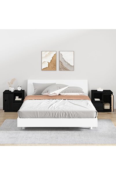Concept Noptiere, 2 buc., negru, 50x34x50 cm, lemn masiv de pin
