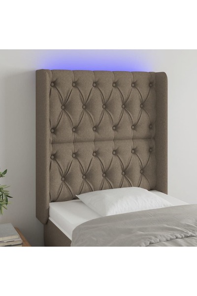 Concept Tăblie de pat cu LED, gri taupe, 83x16x118/128 cm, textil